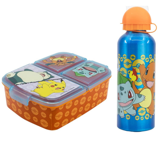 Pokemon Pikachu Kinder 2 tlg. Set 3 Kammern Brotdose XL Alu-Flasche 530 ml
