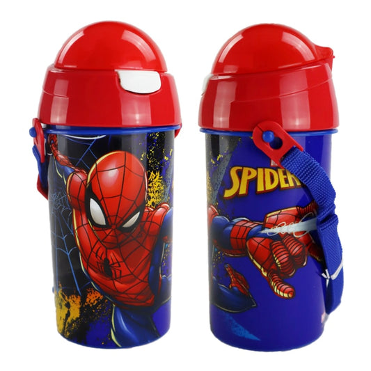 Marvel Spiderman Trinkflasche Flasche mit Trinkhalm Gurt 500 ml - WS-Trend.de