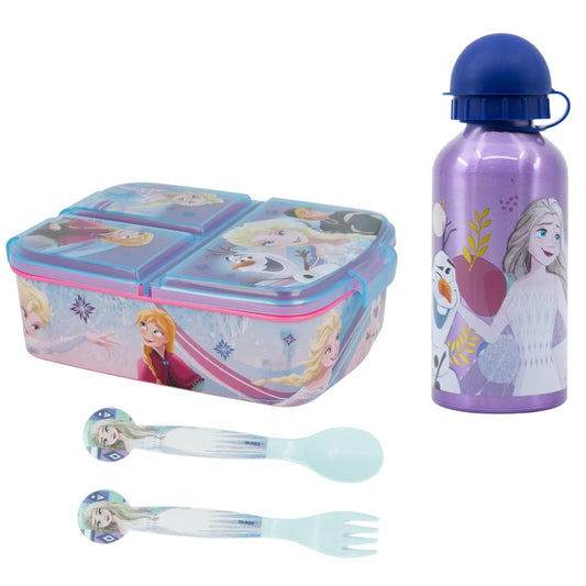 Disney Die Eiskönigin Anna Elsa 4 tlg Kinder Lunch Set Brotdose Alu-Trinkflasche