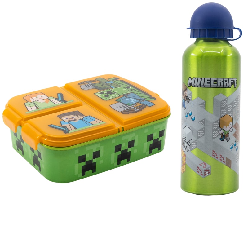 Minecraft Kinder 2 tlg Set 3 Kammern Brotdose XL Alu-Trinkflasche 530 ml - WS-Trend.de