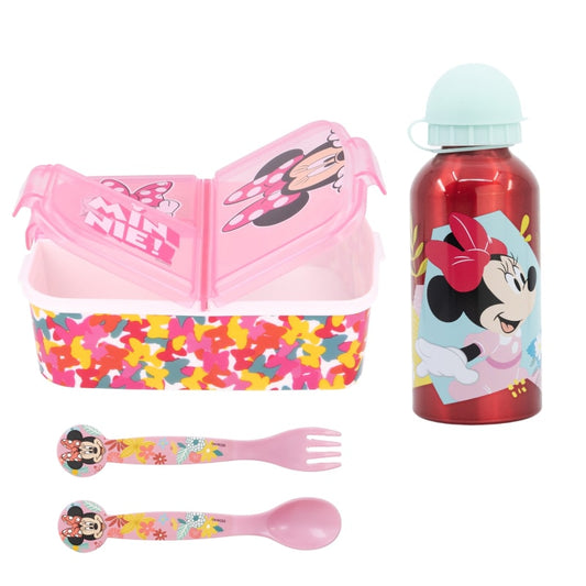Disney Minnie Maus 4 teiliges Lunch Set Brotdose Alu-Trinkflasche - Löffel Gabel - WS-Trend.de