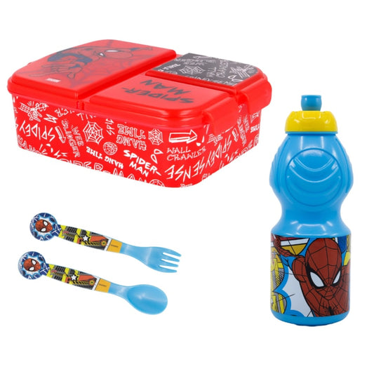 Marvel Spiderman 4 teiliges Set Lunchbox mit Trinkbecher und Besteck - WS-Trend.de