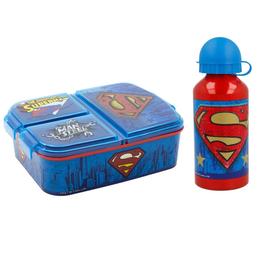 DC Comics Superman 2 teiliges Lunch Set 3 Kammern Brotdose Alu-Trinkflasche