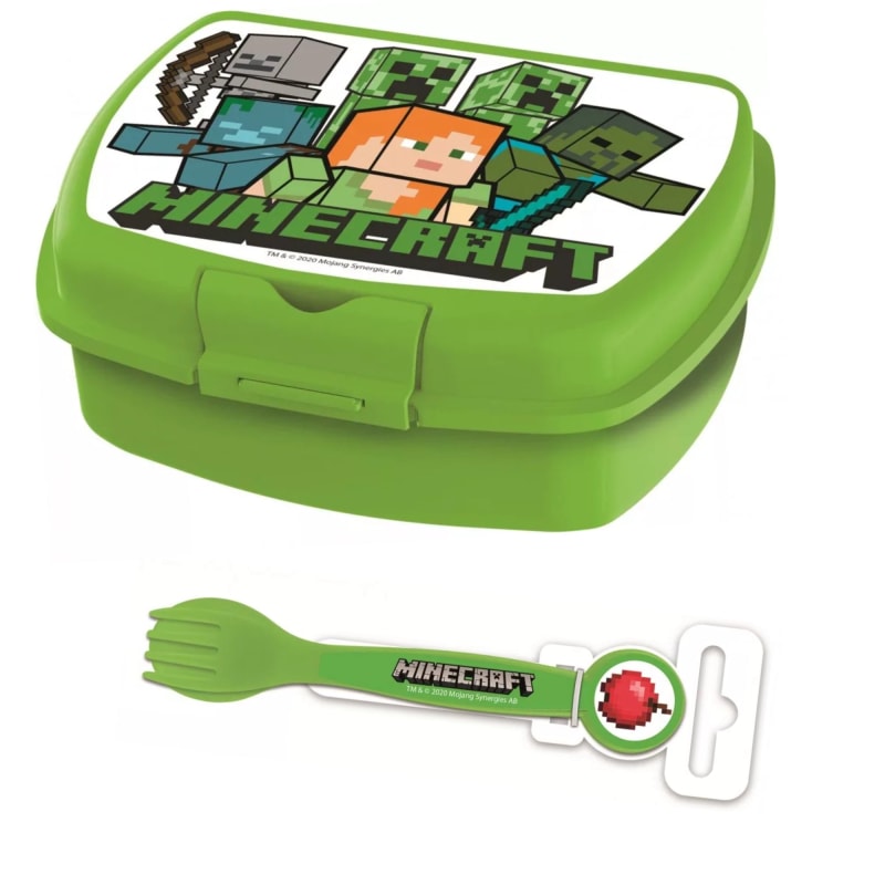 Minecraft Set Lunchbox mit Kunststoff Gabel und Messer - WS-Trend.de