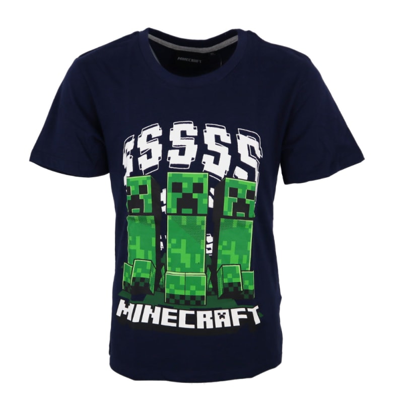 Minecraft Creeper Kinder kurzarm T-Shirt Dunkelblau - WS-Trend.de
